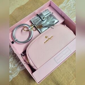 Nanette lepore 2 piece gift Set pink belt bag/bracelet card case-pink/silver